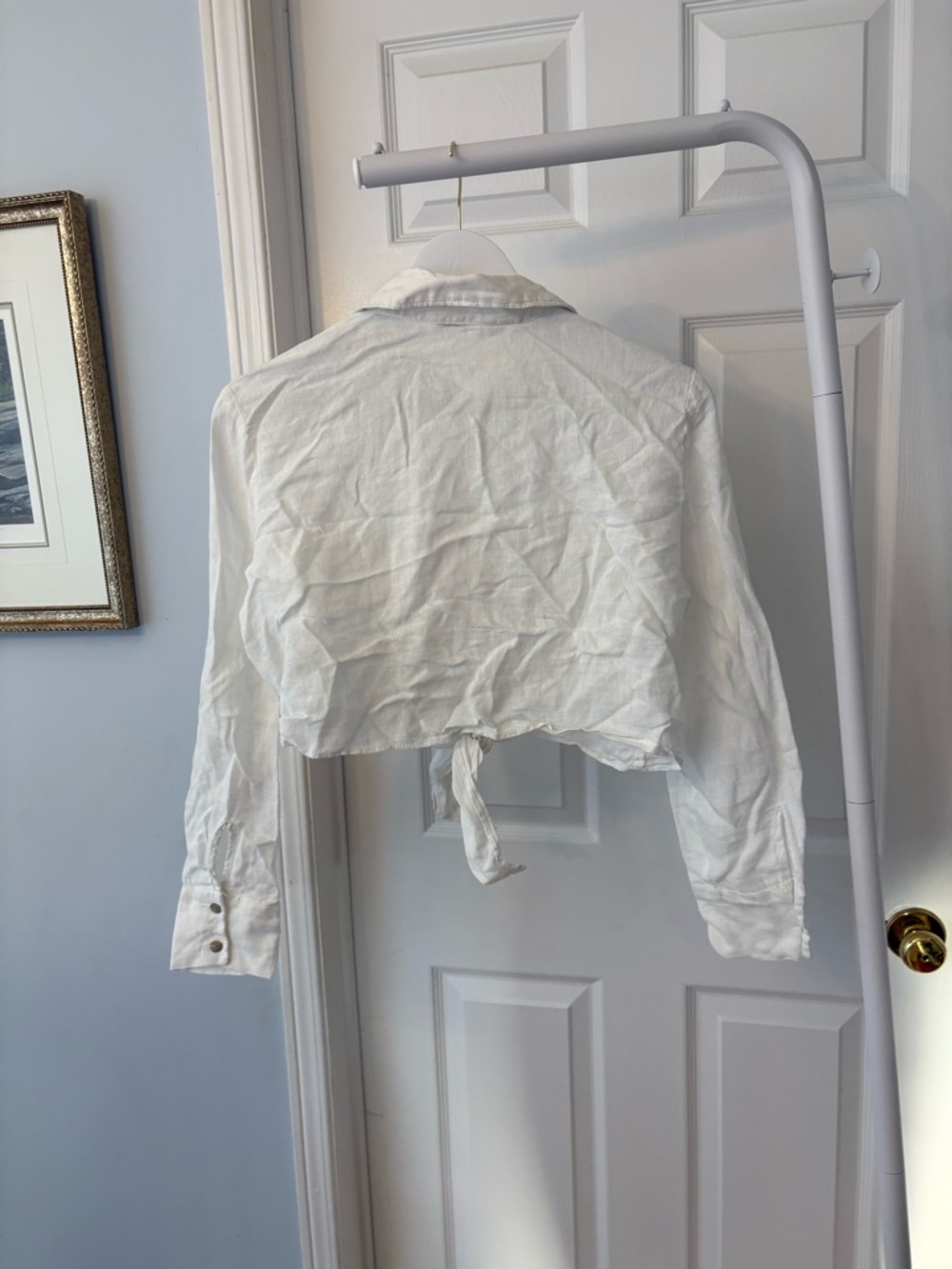 Zara Linen White Button Down Crop Top Size Medium - Picture 4 of 8